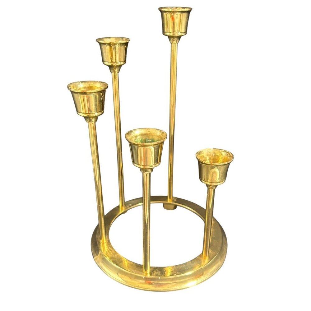 Vintage Brass Taper Candle Holder 8.5" x  5.5" Round Graduated Height x5